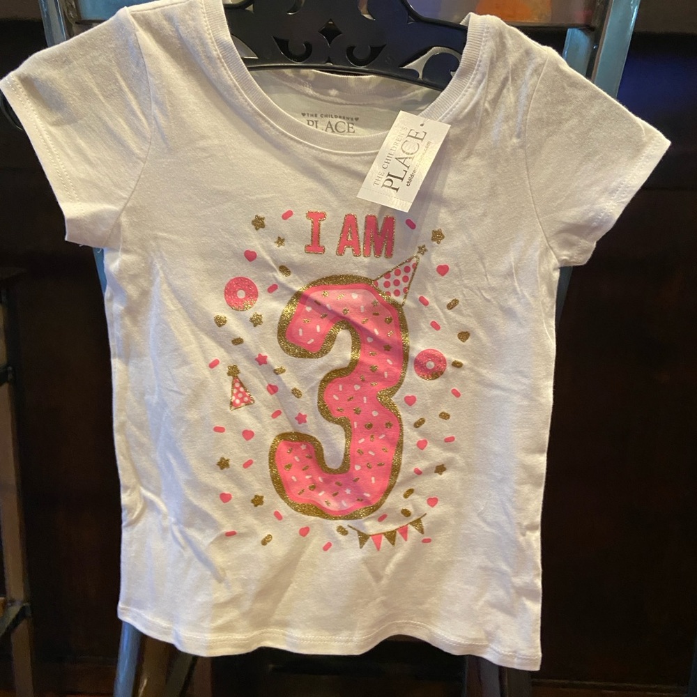 The Children's Place White and Pink Birthday T-Shirt